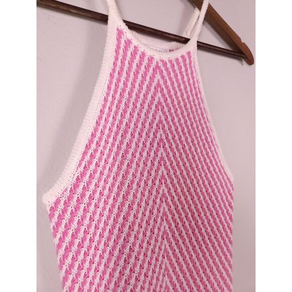 SAGE The Label Pink White Chevron Knit Halter Long Dress Size S Front Slit - Picture 10 of 11